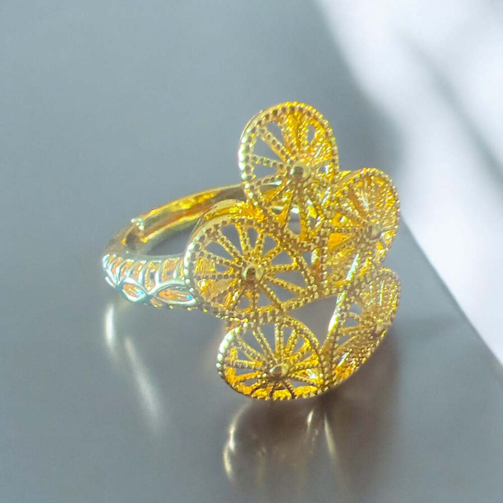 24k Gold Filled Adjustable Art Deco “Peacock Feather” Ring